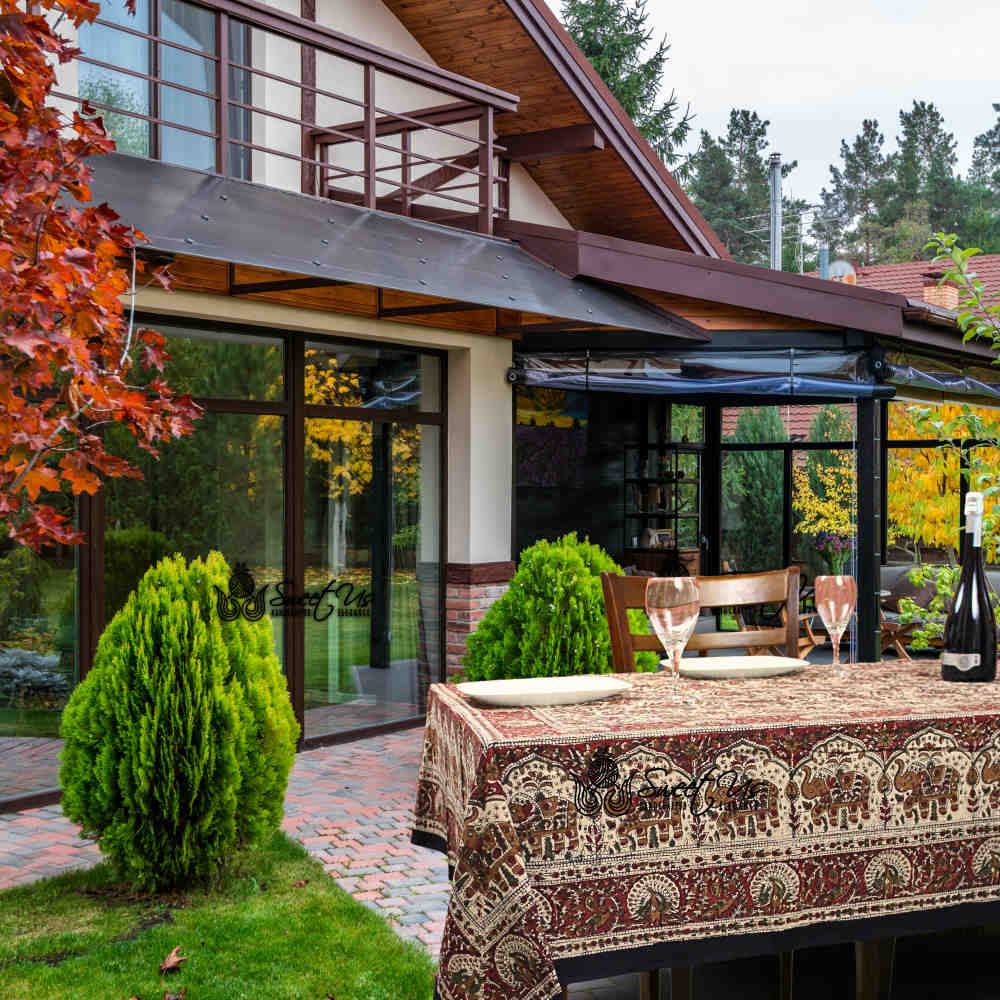 Paisley Safari Block Print Cotton Floral Tablecloth Rectangle, Regal Sands