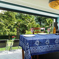 Chiara Mosaic Cotton Hand Block Print Tablecloth Rectangle, Indigo Blue - Sweet Us