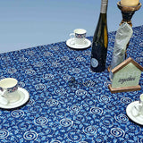 Chiara Eternity Cotton Hand Block Print Tablecloth Rectangle, Indigo Blue