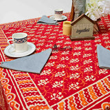 Block Print Cotton Floral Rectangle Tablecloth 60x90 Blue, Green, Red