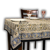 Vintage Paisley Cotton Block Print Floral Tablecloth Rectangle, Aqua Dusk