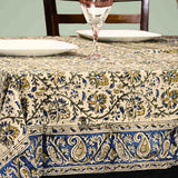 Vintage Paisley Cotton Block Print Floral Tablecloth Rectangle, Aqua Dusk