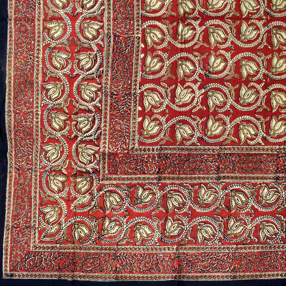 Lotus Haven Cotton Block Print Floral Tablecloth Rectangle, Merlot Mystery