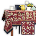 Lotus Haven Cotton Block Print Floral Tablecloth Rectangle — Merlot Mystery - Sweet Us