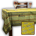 Vintage Diamond Floral Cotton Block Print Tablecloth Rectangle, Golden Dawn - Sweet Us