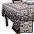 Tusker Trellis Block Print Batik Floral Tablecloth Rectangle, Dusky Horizon - Sweet Us