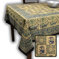 Tusker Trellis Block Print Batik Floral Tablecloth Rectangle, Seafoam - Sweet Us