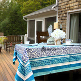 Cotton Eterna Vine Floral Tablecloth Rectangle White, Blue