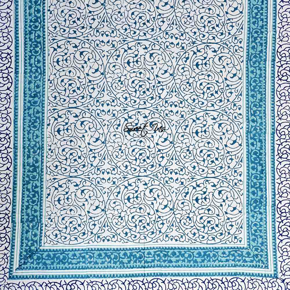 Cotton Eterna Vine Floral Tablecloth Rectangle White, Blue