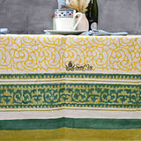 Cotton Eterna Vine Floral Tablecloth Rectangle, White, Green, Yellow