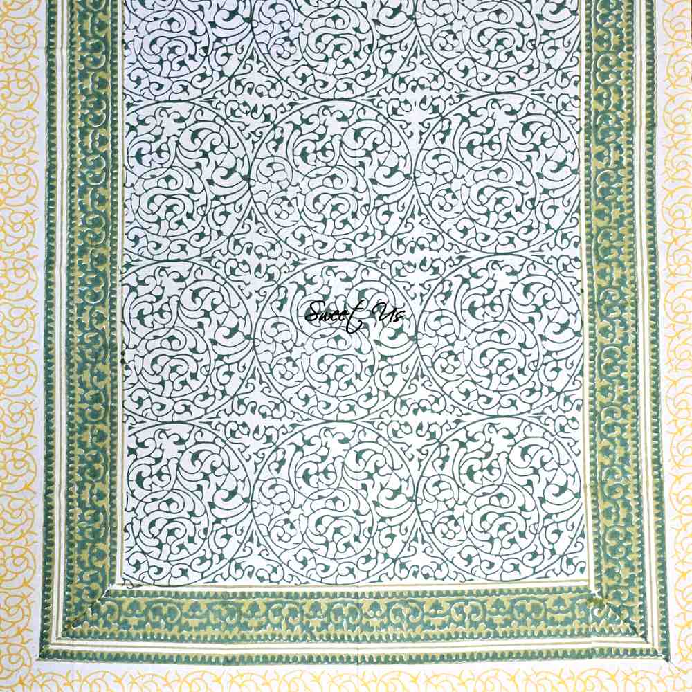 Cotton Eterna Vine Floral Tablecloth Rectangle, White, Green, Yellow