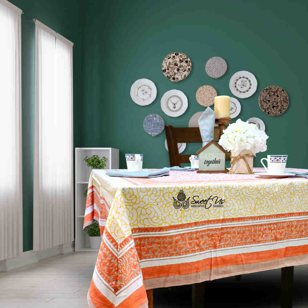 Cotton Eterna Vine Floral Tablecloth Rectangle White, Peach, Yellow