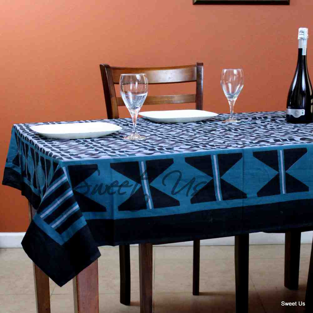 Endless Geometric Cotton Tablecloth Rectangle, Teal - Sweet Us