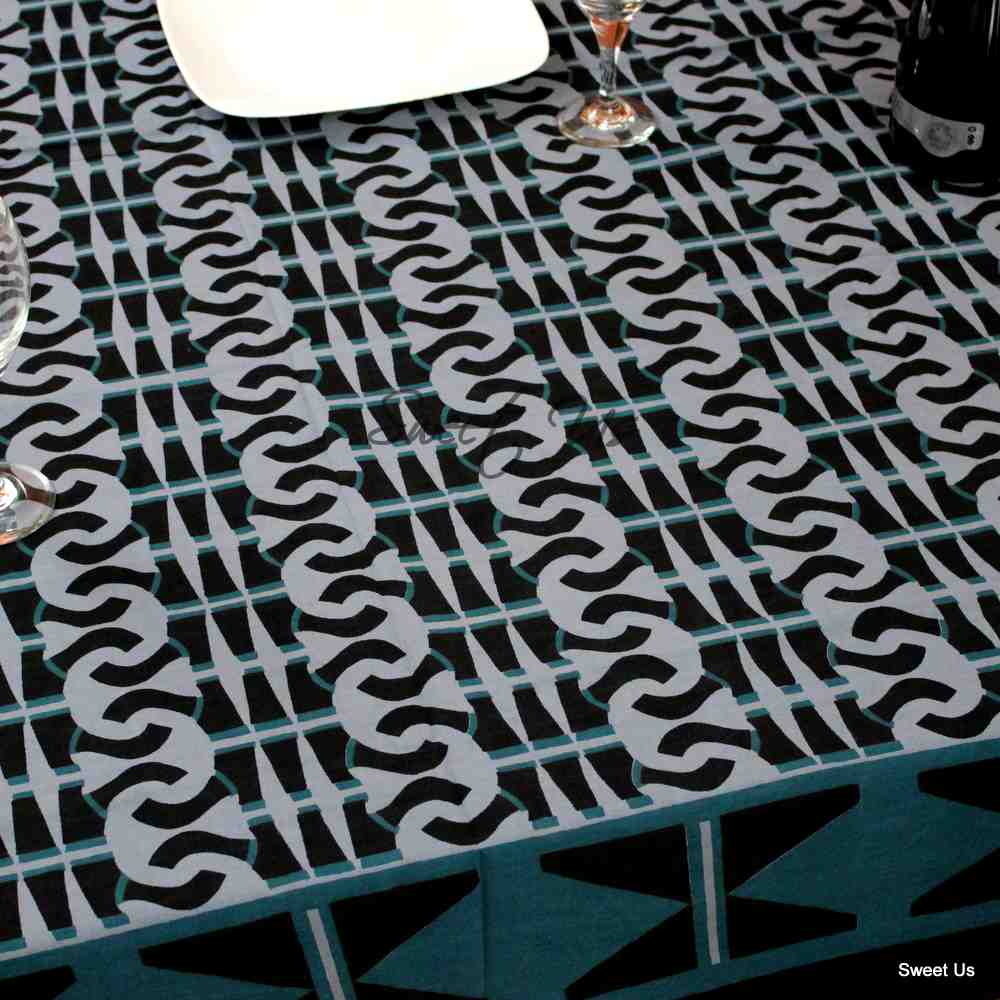 Endless Geometric Cotton Tablecloth Rectangle, Teal - Sweet Us