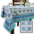 Springtime Splendor Cotton Floral Tablecloth Rectangle, Ice Blue - Sweet Us