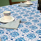 Springtime Splendor Cotton Floral Tablecloth Rectangle, Ice Blue