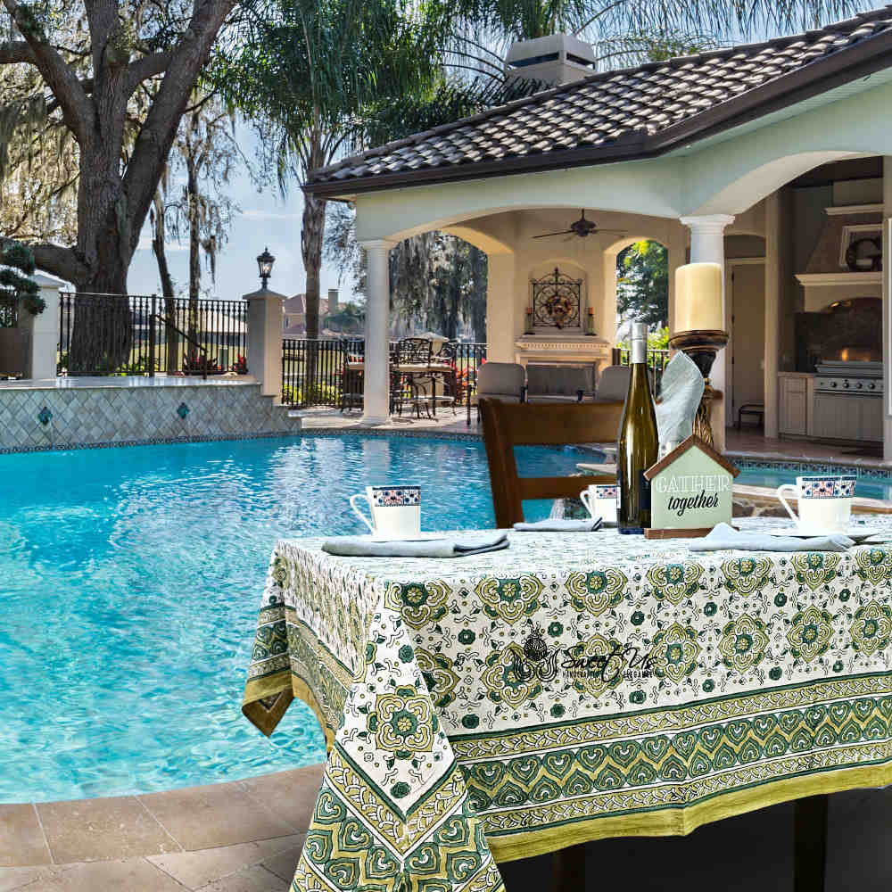 Springtime Splendor Cotton Floral Tablecloth Rectangle, Citrus Charm