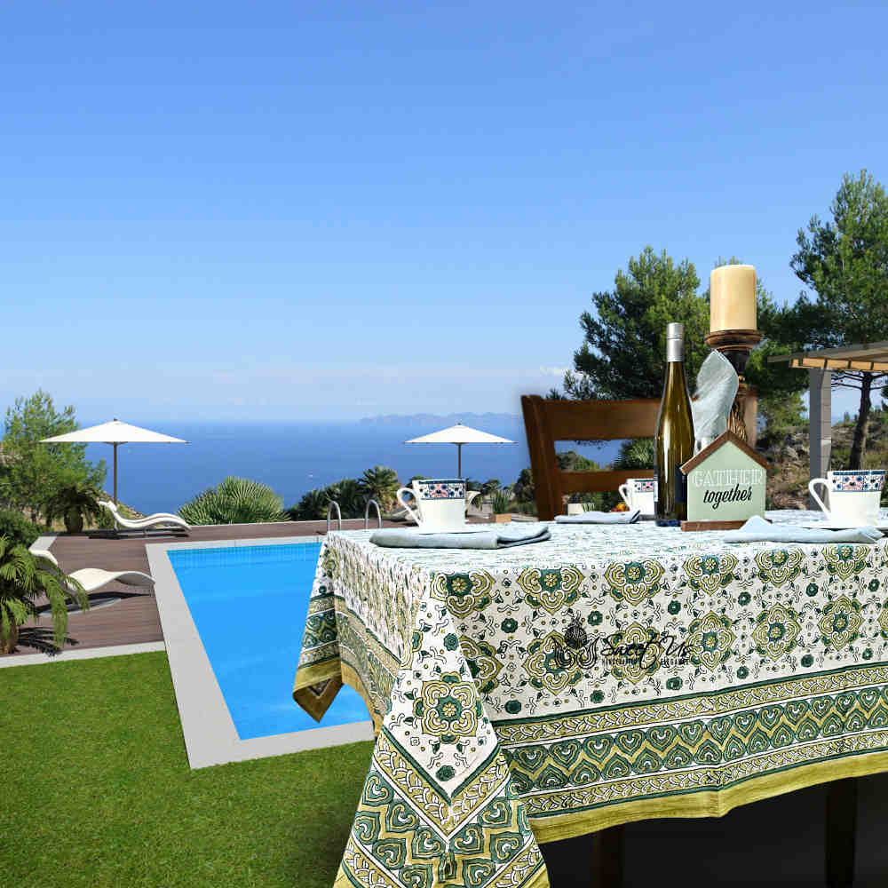 Springtime Splendor Cotton Floral Tablecloth Rectangle, Citrus Charm