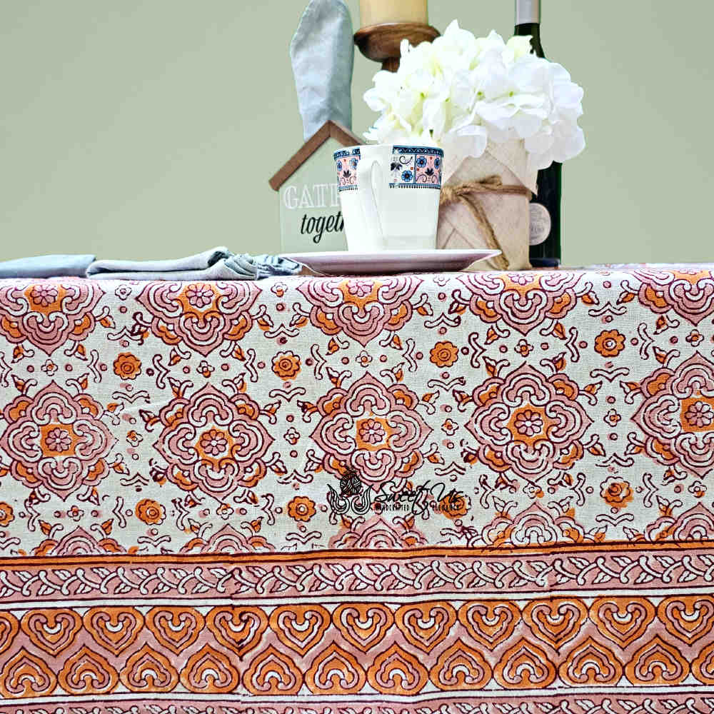 Springtime Splendor Cotton Floral Tablecloth Rectangle, Peach Harmony