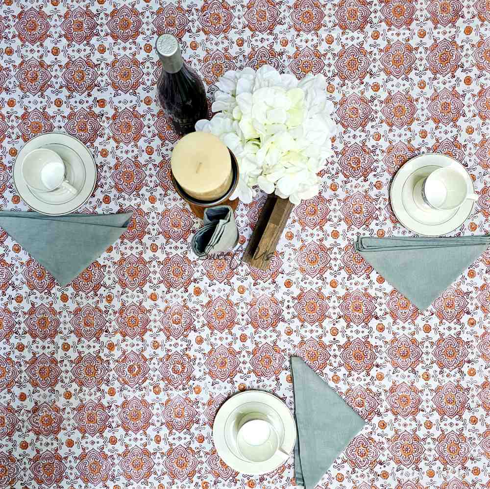 Springtime Splendor Cotton Floral Tablecloth Rectangle, Peach Harmony