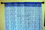 Cotton Block Print Floral Curtain Drape Blue White 46x88 Door Panel