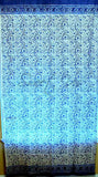 Cotton Block Print Floral Curtain Drape Blue White 46x88 Door Panel