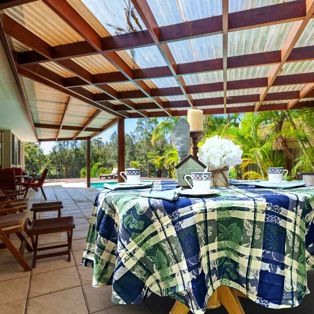 Berry Blossom Floral Plaid Jacquard Tablecloth Collection, Misty Meadow