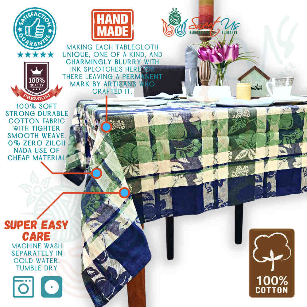 Berry Blossom Floral Plaid Jacquard Tablecloth Collection, Misty Meadow