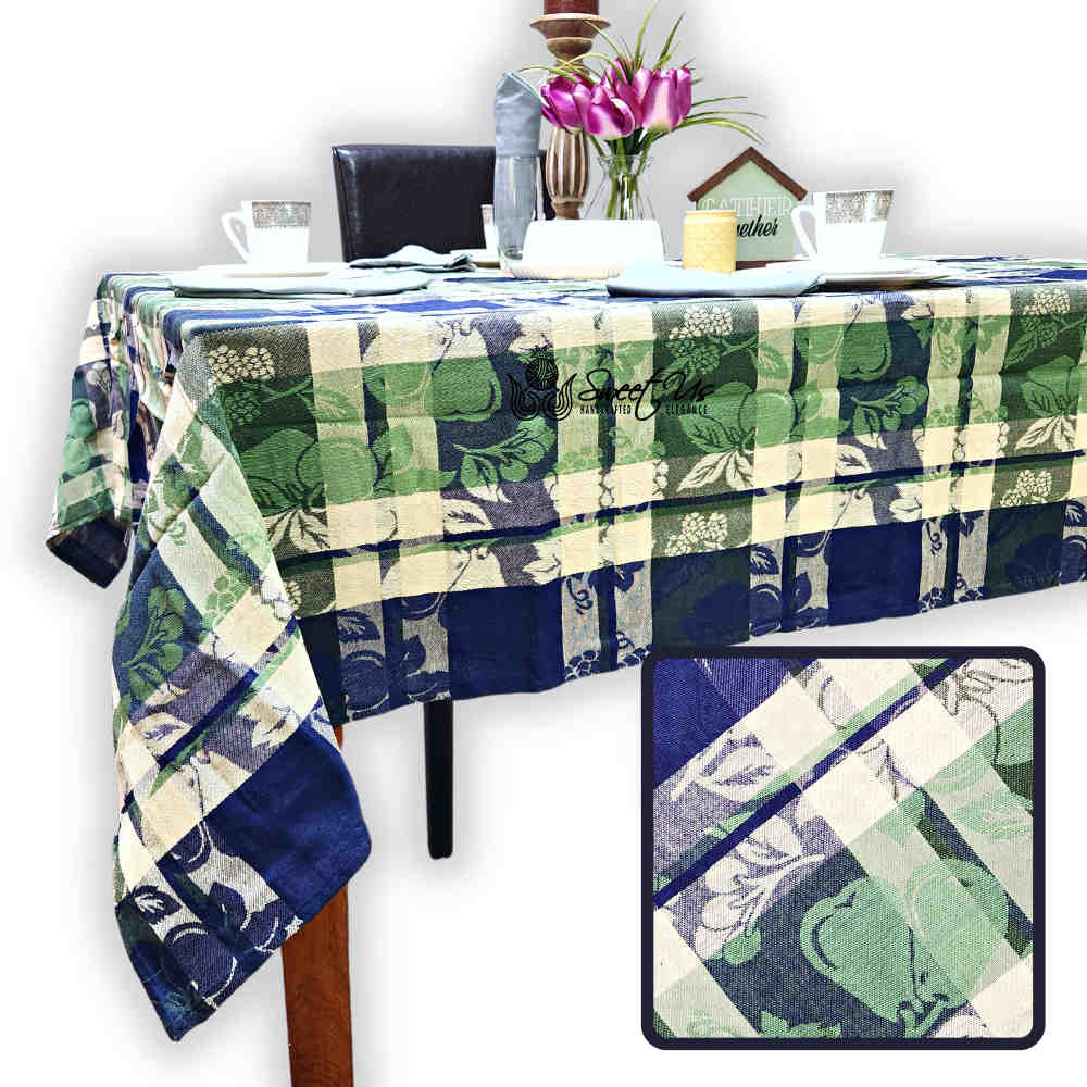 Berry Blossom Floral Plaid Jacquard Tablecloth Collection, Misty Meadow