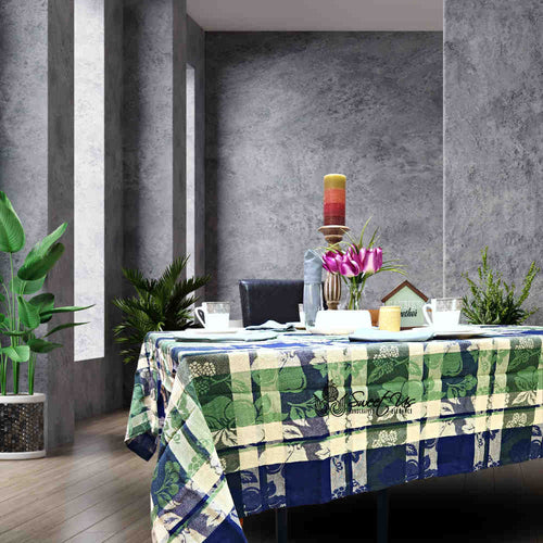 Berry Blossom Floral Plaid Jacquard Tablecloth Collection, Misty Meadow - Sweet Us