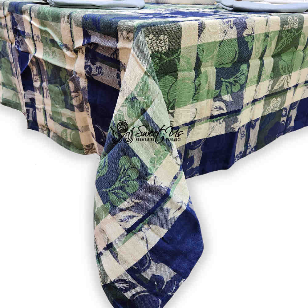 Berry Blossom Floral Plaid Jacquard Tablecloth Collection, Misty Meadow