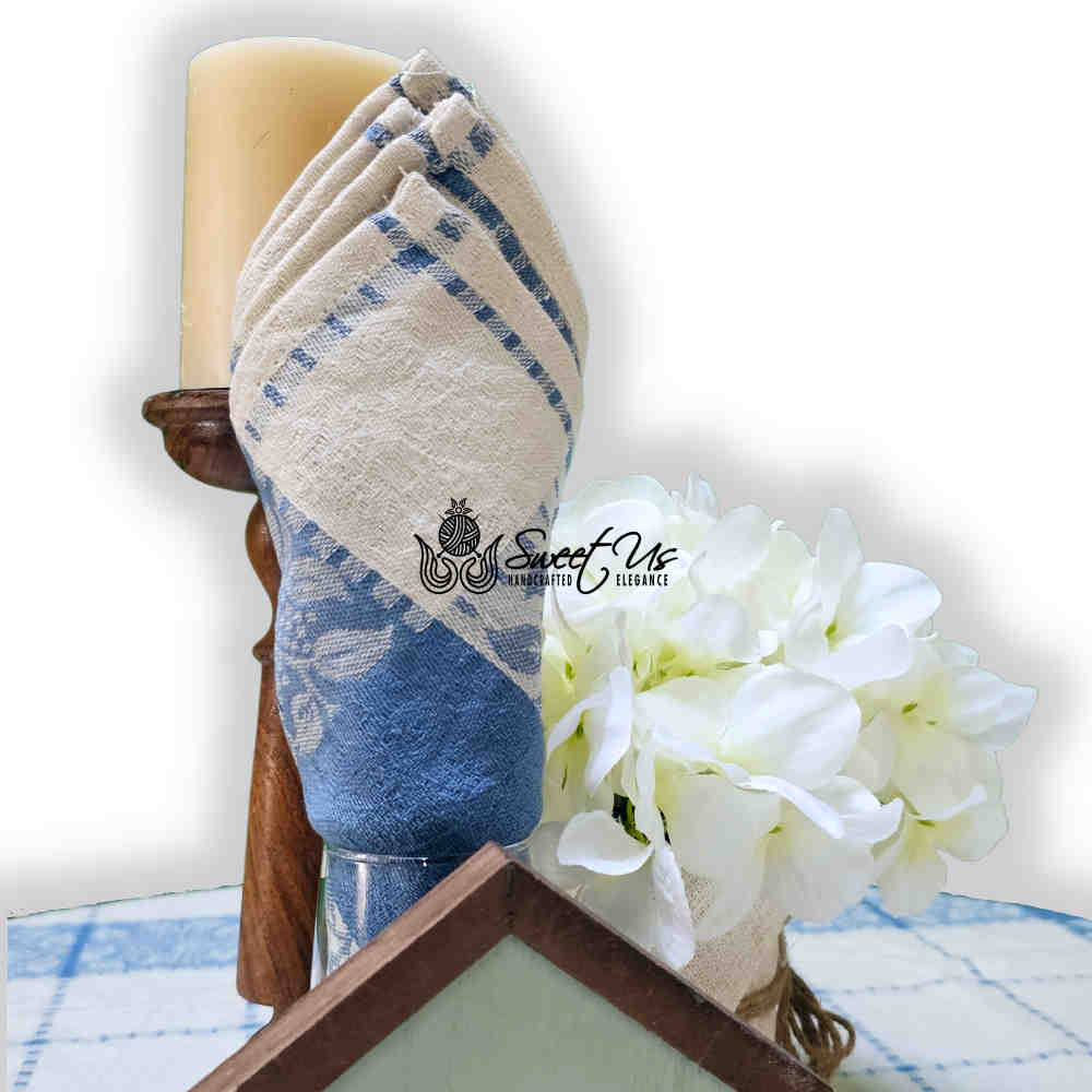 Jacquard Berry Vine Cotton Floral Tablecloth Collection, Oceanic Haze