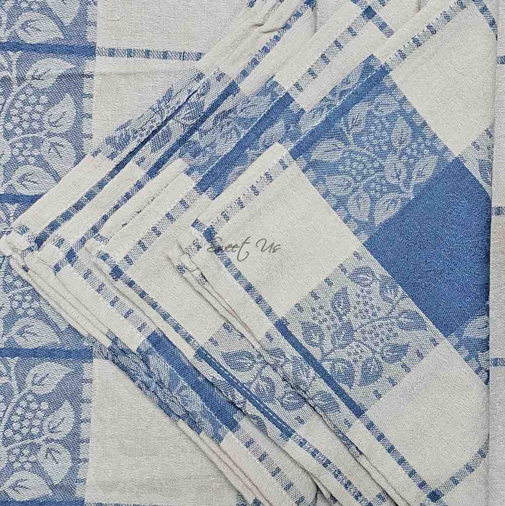 Jacquard Berry Vine Cotton Floral Tablecloth Collection, Oceanic Haze