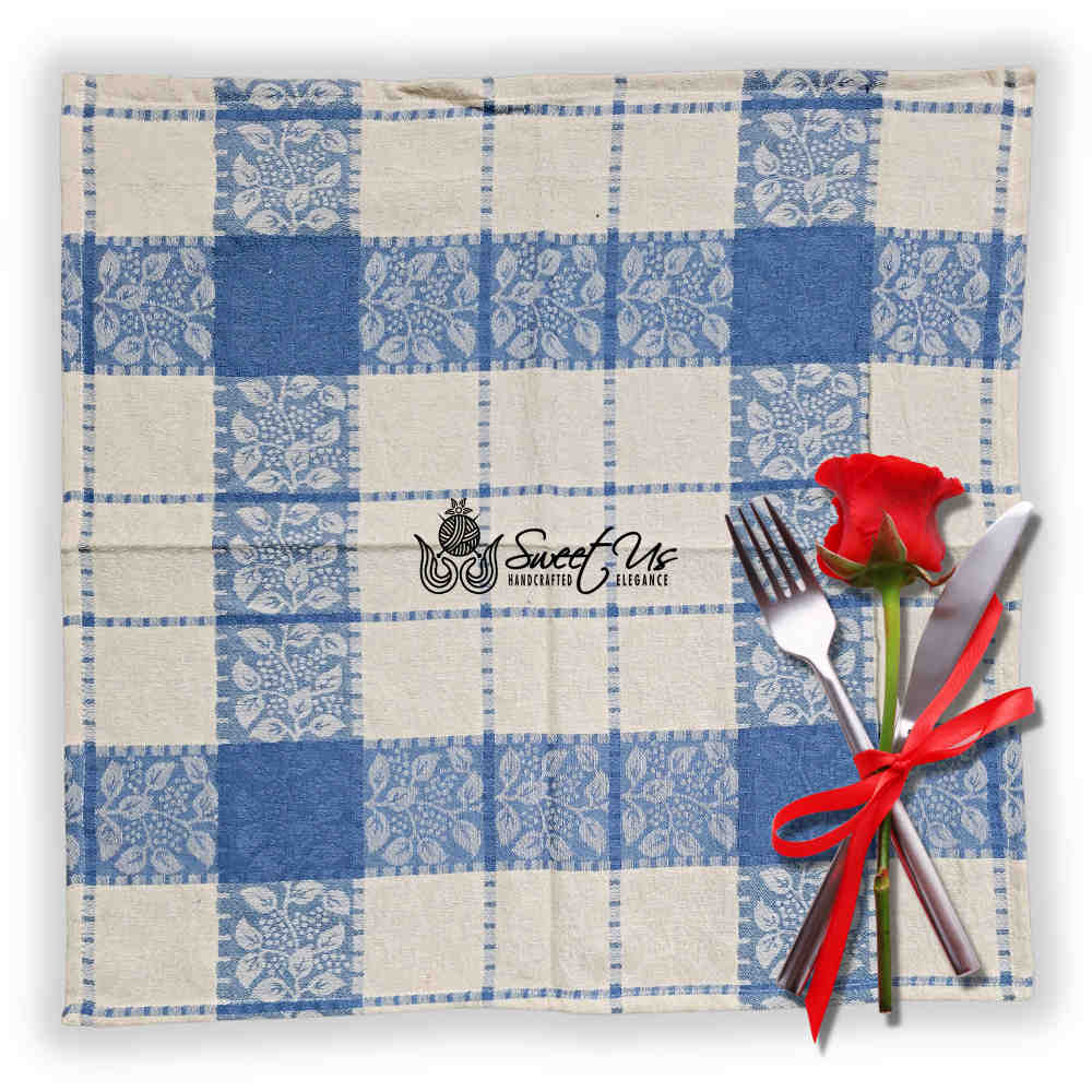 Jacquard Berry Vine Cotton Floral Tablecloth Collection, Oceanic Haze