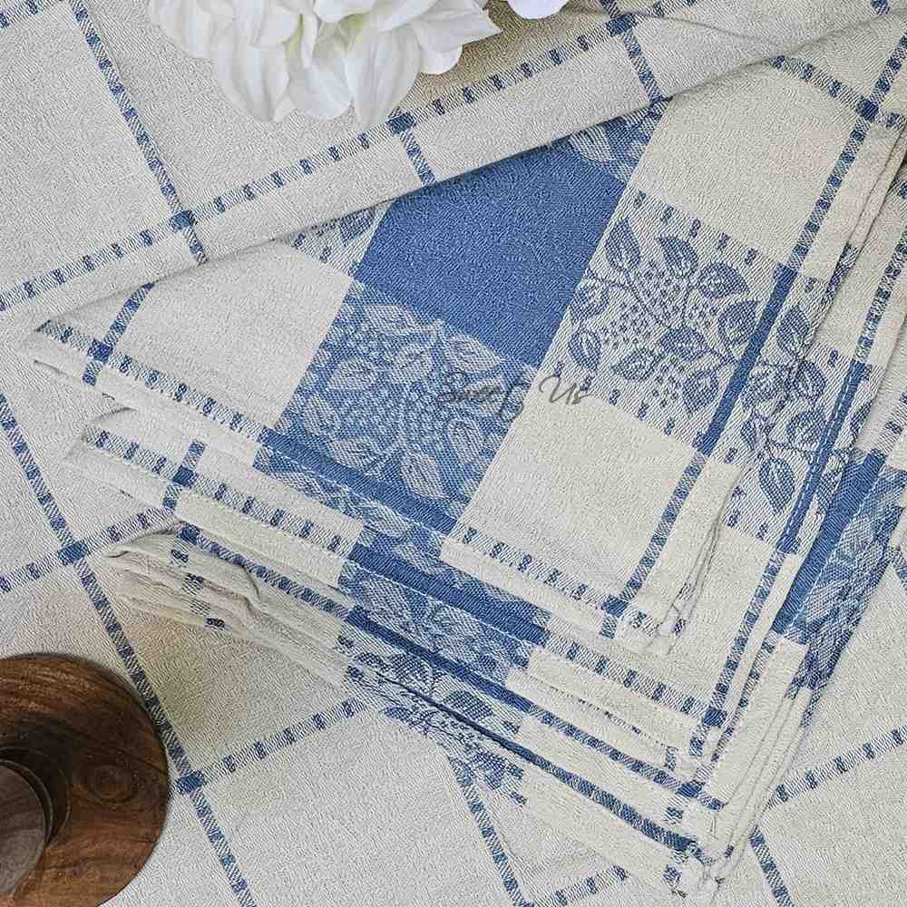 Jacquard Berry Vine Cotton Floral Tablecloth Collection, Oceanic Haze