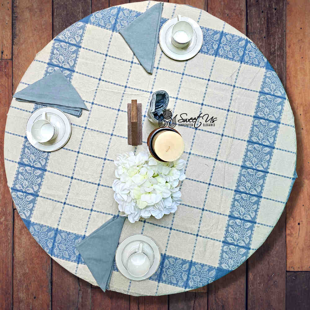 Jacquard Berry Vine Cotton Floral Tablecloth Collection, Oceanic Haze