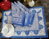 Princess Paisley Block Print Cotton Floral Placemat, Serene Blue