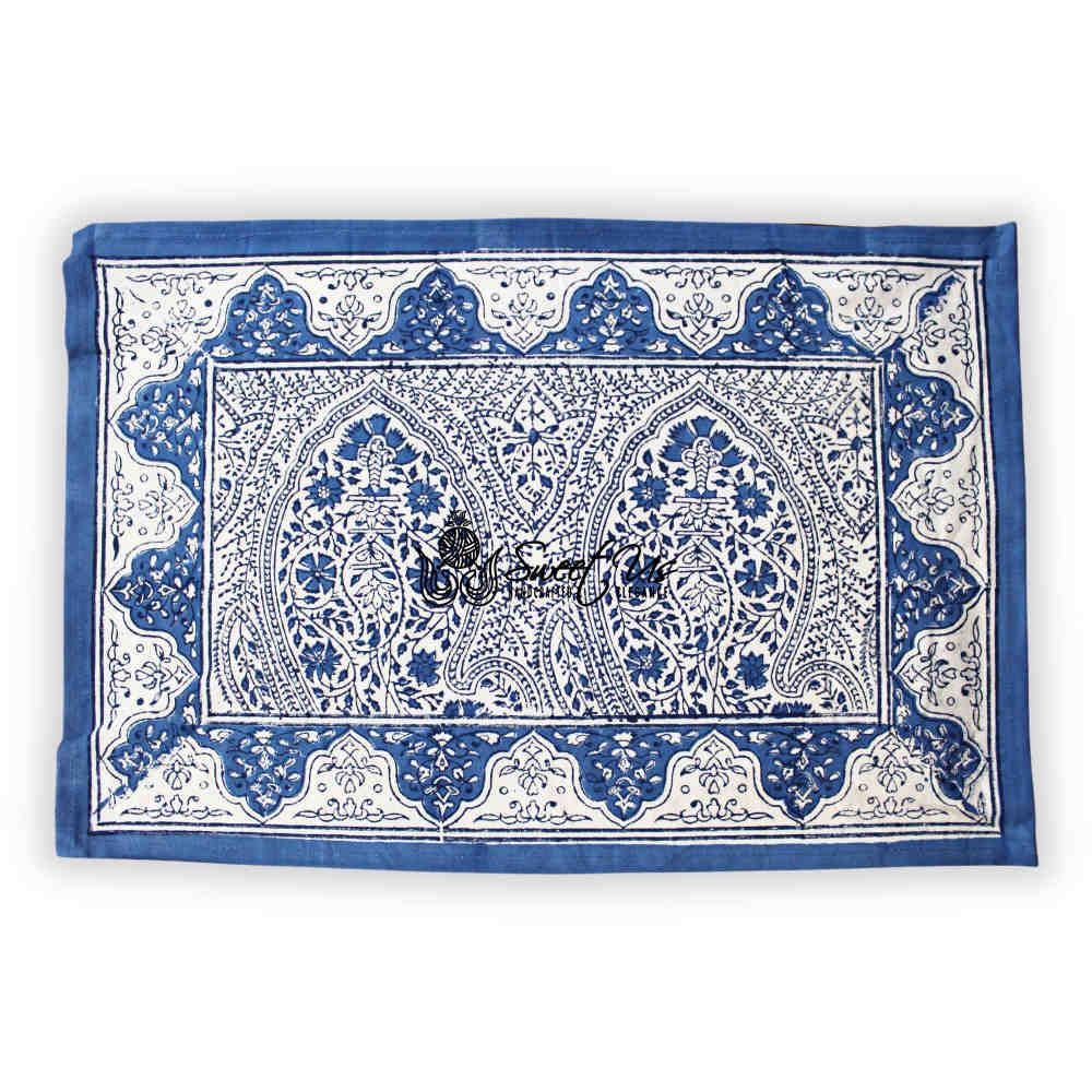 Princess Paisley Block Print Cotton Floral Placemat, Serene Blue