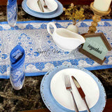 Princess Paisley Block Print Cotton Floral Table Runner, Serene Blue