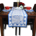 Princess Paisley Block Print Cotton Floral Table Runner, Serene Blue - Sweet Us