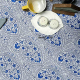 Princess Paisley Block Print Cotton Floral Tablecloth Round, Serene Blue