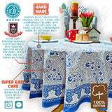 Princess Paisley Block Print Cotton Floral Tablecloth Round, Serene Blue