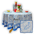 Princess Paisley Block Print Cotton Floral Tablecloth Round, Serene Blue - Sweet Us