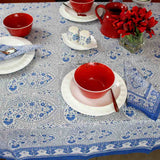 Princess Paisley Block Print Cotton Floral Tablecloth Square, Serene Blue