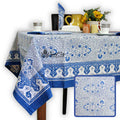 Princess Paisley Block Print Cotton Floral Tablecloth Square, Serene Blue - Sweet Us