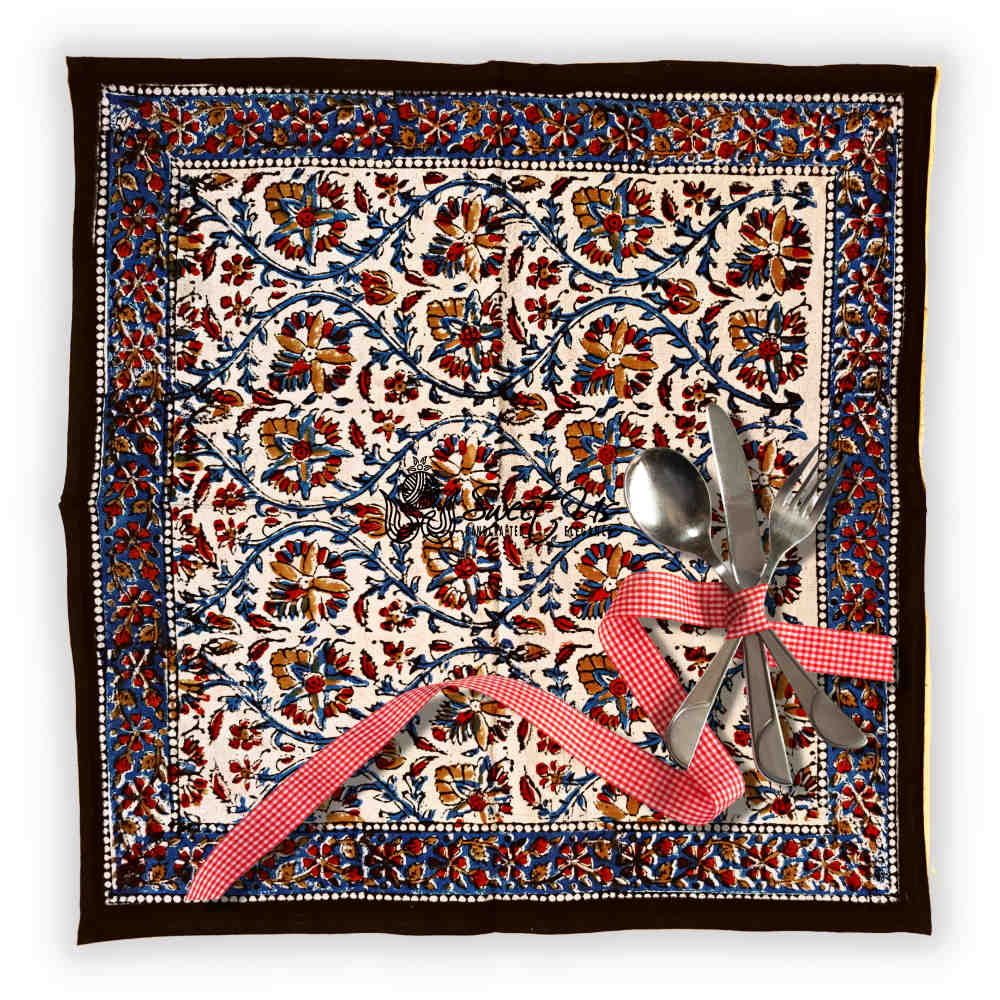 Vintage Paisley Block Print Cotton Floral Tablecloth Rectangle, Aqua Dusk