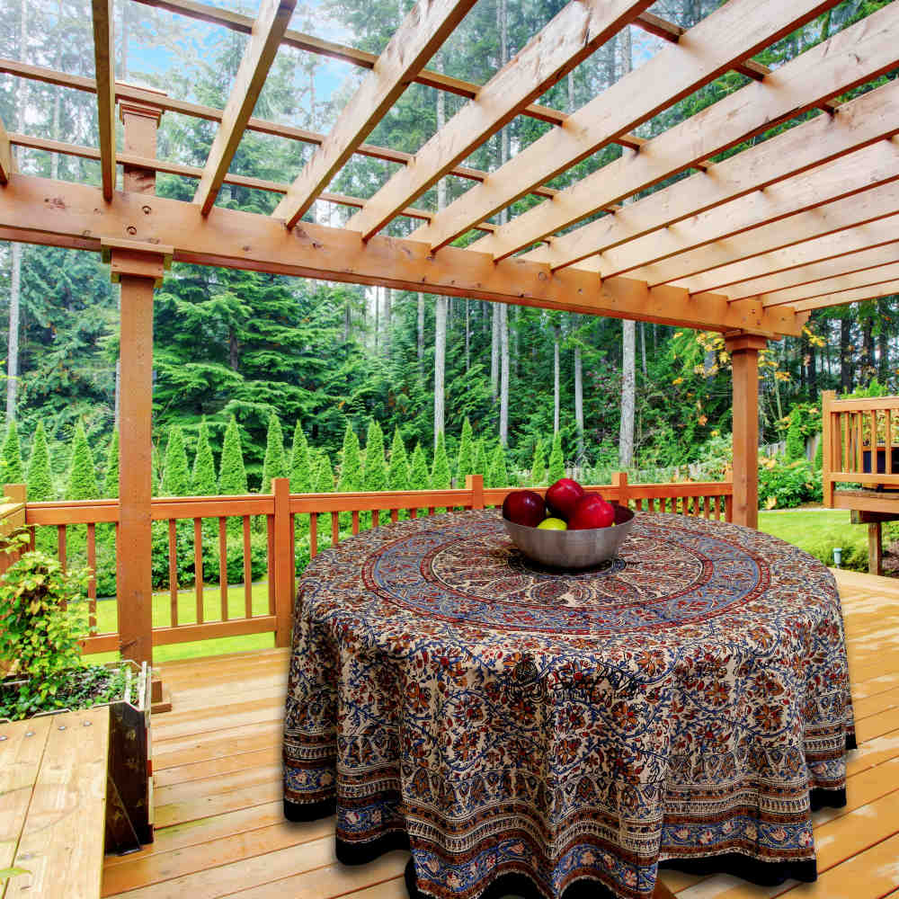 Vintage Paisley Block Print Cotton Floral Tablecloth Rectangle, Aqua Dusk