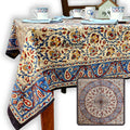 Vintage Paisley Block Print Cotton Floral Tablecloth Rectangle, Aqua Dusk - Sweet Us