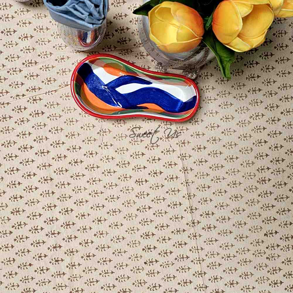 Handmade Hand Block Print Bagru Floral Tablecoth Round 72 Inch 100% Cotton