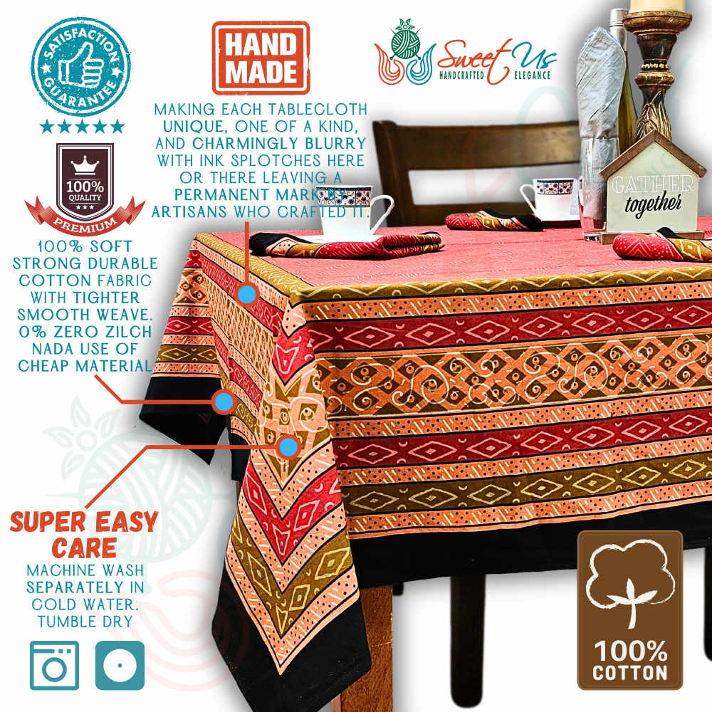 Debonair Diamond Cotton Tablecloth Collection Kitchen Linen, Tuscan Passion